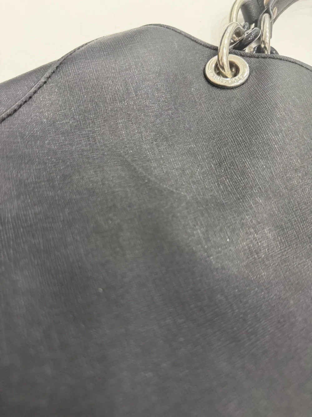 MICHAEL KORS Black Tote Shoulder Bag Silver Chain Strap MK Charm Classic